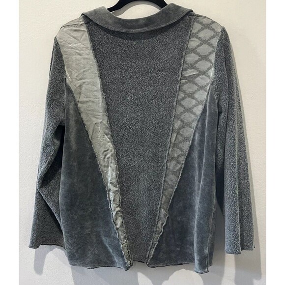 Nannette Keller Blouse Women’s Small Button Up Gray Patchwork Art To Wear Boho - Picture 2 of 9